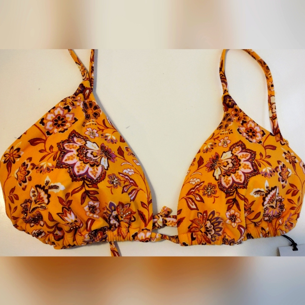Floral beaded swim top